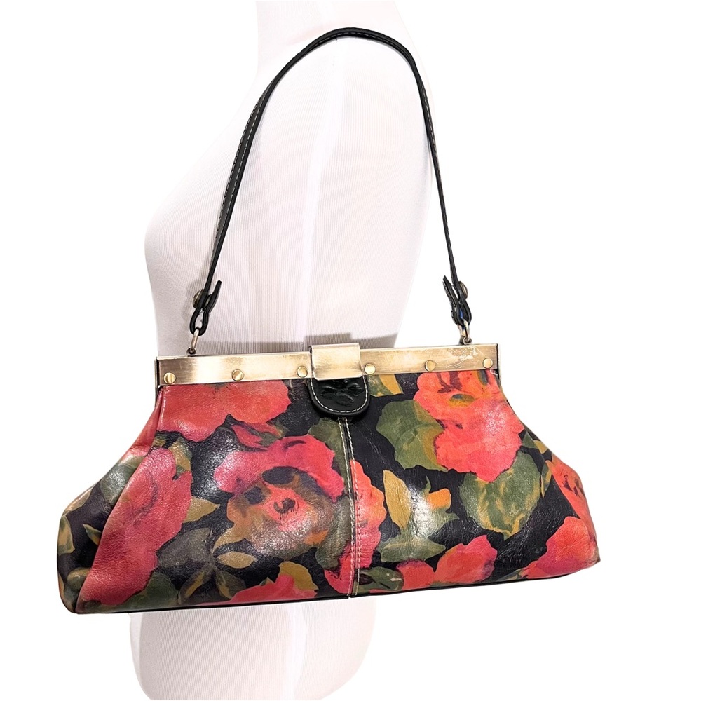 PATRICIA NASH | Ferrara Italian Leather Black Color Floral Bag with Brass Trim